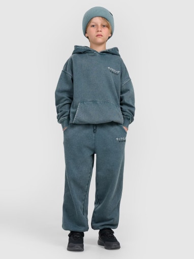 Chłopięca bluza nierozpinana z kapturem 4F 4FJRAW25TSWSM2344 - turkusowa