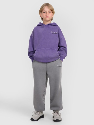 Chłopięca bluza nierozpinana z kapturem 4F 4FJRAW25TSWSM2344 - fioletowa