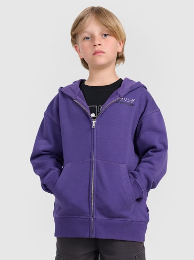  4F JUNIOR Chłopięca bluza rozpinana z kapturem 4F 4FJRAW25TSWSM2346  fioletowa Fioletowy