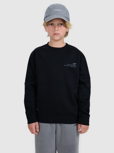  4F JUNIOR Chłopięca bluza nierozpinana bez kaptura 4F 4FJRAW25TSWSM2413  czarna Czarny