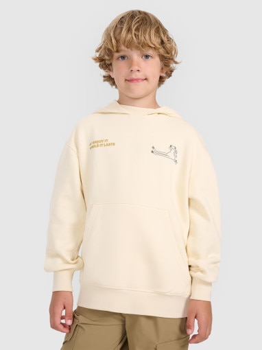  4F JUNIOR Chłopięca bluza nierozpinana z kapturem 4F 4FJRAW25TSWSM2447  beżowa Beżowy