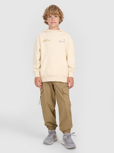 Chłopięca bluza nierozpinana z kapturem 4F 4FJRAW25TSWSM2447 - beżowa