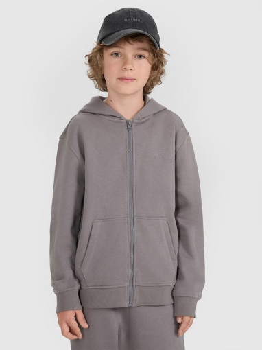  4F JUNIOR Chłopięca bluza rozpinana z kapturem 4F 4FJRAW25TSWSM2488  szara Szary