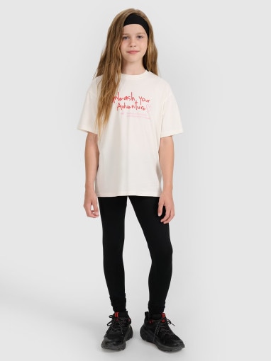  4F JUNIOR Dziewczęce legginsy dzianinowe 4F 4FJRAW25TTIGF291  czarne Czarny