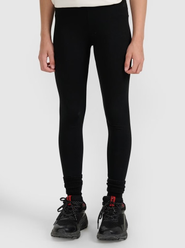 Dziewczęce legginsy dzianinowe 4F 4FJRAW25TTIGF291 - czarne