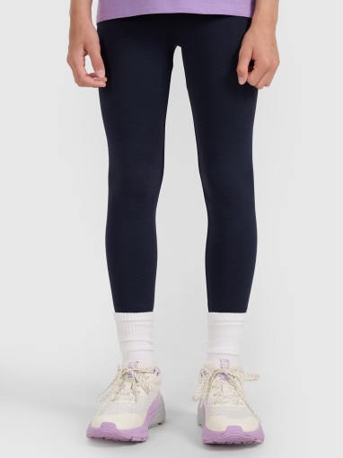 Dziewczęce legginsy dzianinowe 4F 4FJRAW25TTIGF291 - granatowe