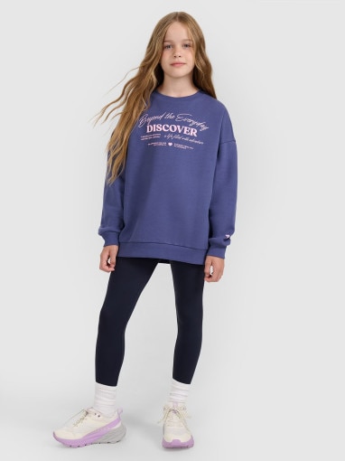  4F JUNIOR Dziewczęce legginsy dzianinowe 4F 4FJRAW25TTIGF291  granatowe Granatowy