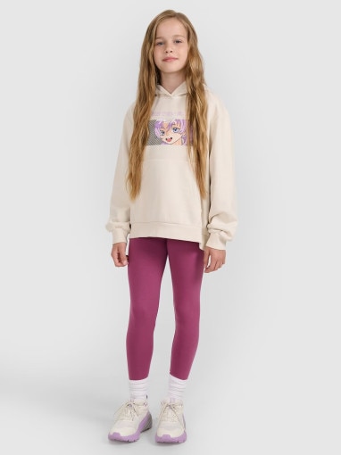  4F JUNIOR Dziewczęce legginsy dzianinowe 4F 4FJRAW25TTIGF291  fioletowe Fioletowy