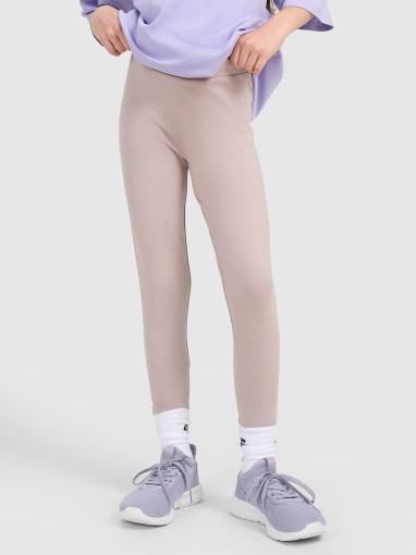 Dziewczęce legginsy dzianinowe 4F 4FJRAW25TTIGF291 - beżowe