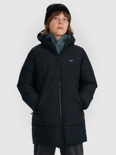  4F JUNIOR Chłopięcy płaszcz zimowy 4F 4FJRAW25TTJAM1069  czarny Czarny
