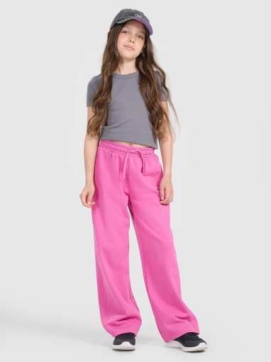  4F JUNIOR Dziewczęce spodnie dresowe 4F 4FJRAW25TTROF1601  różowe Różowy