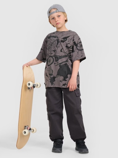  4F JUNIOR Chłopięce spodnie cargo 4F 4FJRAW25TTROM1527  szare Szary