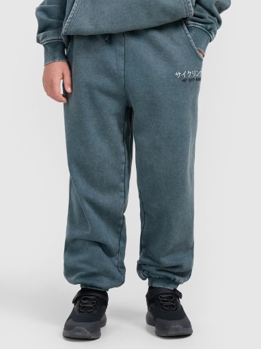 Chłopięce spodnie dresowe joggery 4F 4FJRAW25TTROM1528 - turkusowe