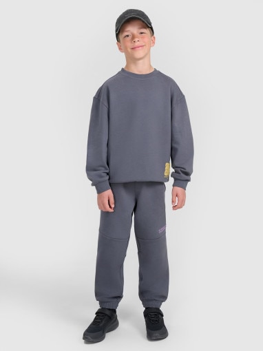  4F JUNIOR Chłopięce spodnie dresowe joggery 4F 4FJRAW25TTROM1605  szare Szary