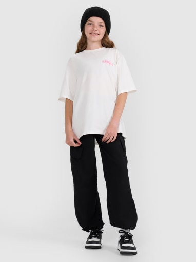 Dziewczęcy t-shirt oversize z nadrukiem 4F 4FJRAW25TTSHF2935 - biały