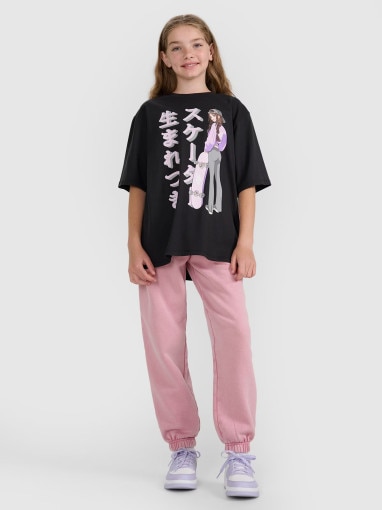 Dziewczęcy t-shirt oversize z nadrukiem 4F 4FJRAW25TTSHF2936 - czarny
