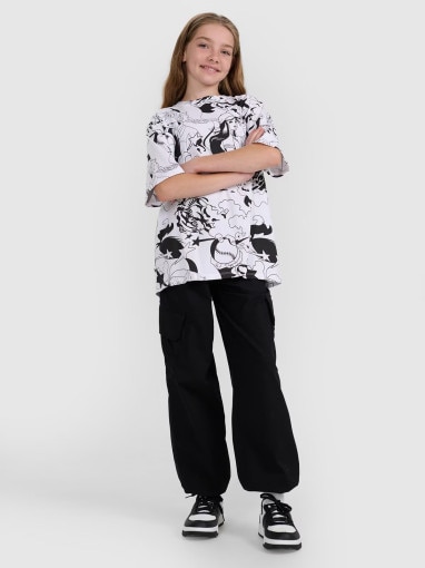 Dziewczęcy t-shirt oversize z nadrukiem 4F 4FJRAW25TTSHF3069 - biały