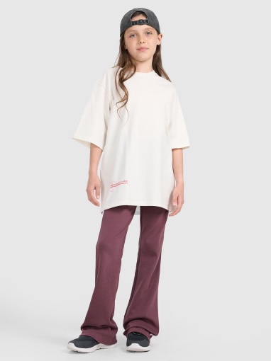 Dziewczęcy t-shirt oversize z nadrukiem 4F 4FJRAW25TTSHF3187 - biały