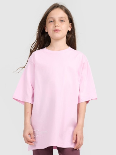  4F JUNIOR Dziewczęcy tshirt oversize z nadrukiem 4F 4FJRAW25TTSHF3187  różowy Różowy