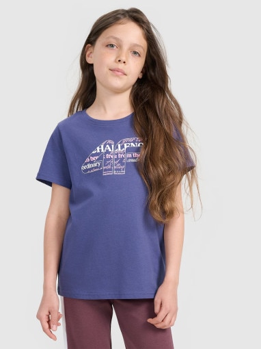  4F JUNIOR Dziewczęcy tshirt z nadrukiem 4F 4FJRAW25TTSHF318911S  granatowy Granatowy