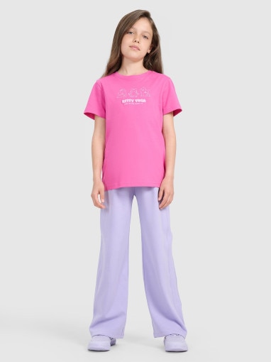 Dziewczęcy t-shirt z nadrukiem 4F 4FJRAW25TTSHF3198 - różowy