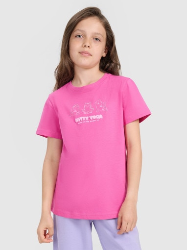  4F JUNIOR Dziewczęcy tshirt z nadrukiem 4F 4FJRAW25TTSHF3198  różowy Różowy
