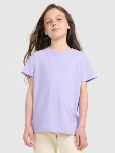  4F JUNIOR Dziewczęcy tshirt z nadrukiem 4F 4FJRAW25TTSHF3199  fioletowy Fioletowy