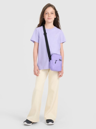 Dziewczęcy t-shirt z nadrukiem 4F 4FJRAW25TTSHF3199 - fioletowy