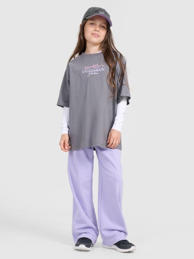  4F JUNIOR Dziewczęcy tshirt oversize z nadrukiem 4F 4FJRAW25TTSHF3200  szary Szary