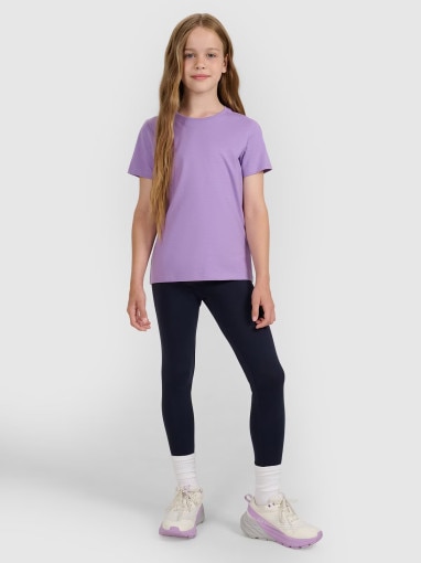 Dziewczęcy t-shirt bez nadruku 4F 4FJRAW25TTSHF3233 - fioletowy