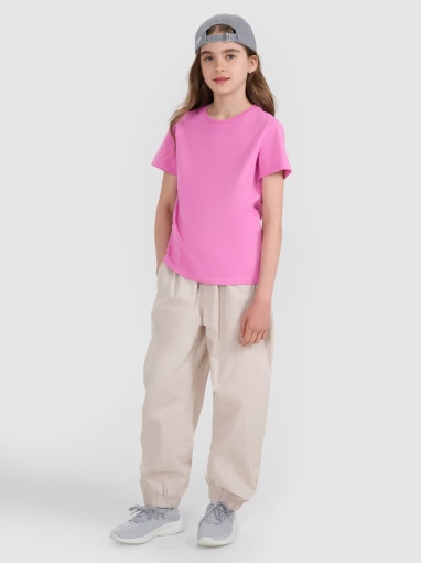 Dziewczęcy t-shirt bez nadruku 4F 4FJRAW25TTSHF3233 - różowy
