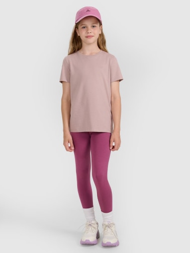 Dziewczęcy t-shirt bez nadruku 4F 4FJRAW25TTSHF3233 - beżowy