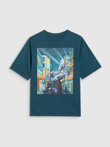  4F JUNIOR Chłopięcy tshirt z nadrukiem 4F 4FJRAW25TTSHM3061  turkusowy Turkusowy