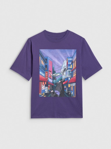  4F JUNIOR Chłopięcy tshirt z nadrukiem 4F 4FJRAW25TTSHM3061  fioletowy Fioletowy