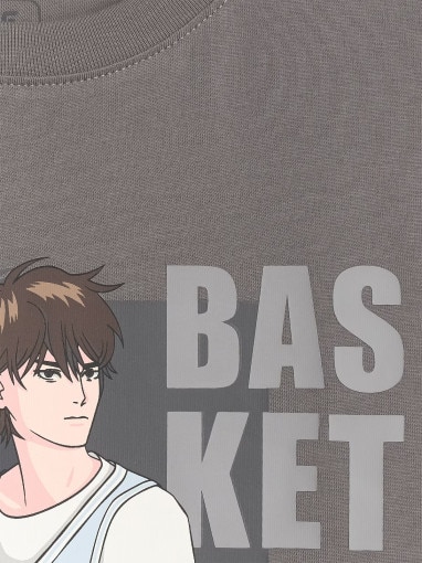 Chłopięcy t-shirt oversize z nadrukiem 4F 4FJRAW25TTSHM3062 - szary