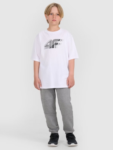 Chłopięcy t-shirt z nadrukiem 4F 4FJRAW25TTSHM3165 - biały