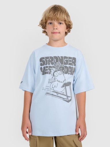  4F JUNIOR Chłopięcy tshirt oversize z nadrukiem 4F 4FJRAW25TTSHM3206  niebieski Niebieski
