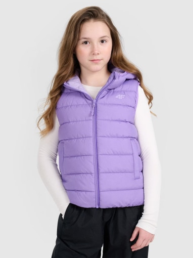 4F JUNIOR Dziewczęcy bezrękawnik pikowany 4F 4FJRAW25TVJAF322 fioletowy Fioletowy