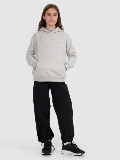 Dziewczęca bluza nierozpinana z kapturem 4F 4FJRMM00TSWSF2465 - szara
