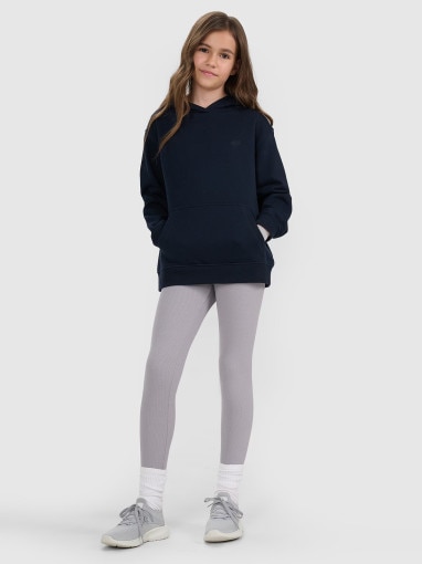 Dziewczęca bluza nierozpinana z kapturem 4F 4FJRMM00TSWSF2465 - granatowa