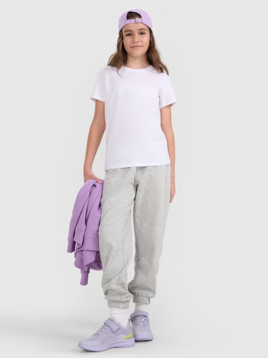 Dziewczęcy t-shirt bez nadruku 4F 4FJRMM00TTSHF3231 - biały