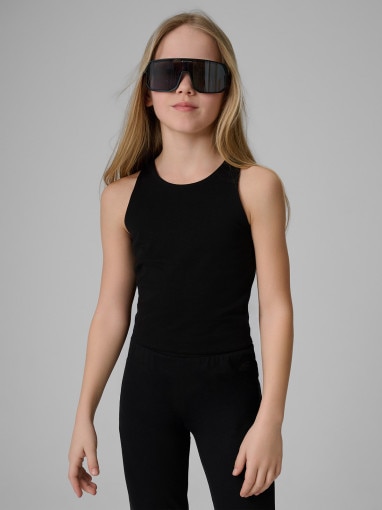  4F JUNIOR Dziewczęcy crop top 4F 4FJRSS26TSLEF327  czarny Czarny