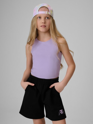 4F JUNIOR Dziewczęcy crop top 4F 4FJRSS26TSLEF327  fioletowy Fioletowy