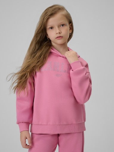  4F JUNIOR Dziewczęca bluza dresowa nierozpinana z kapturem 4F 4FJRSS26TSWSF2627  różowa Różowy