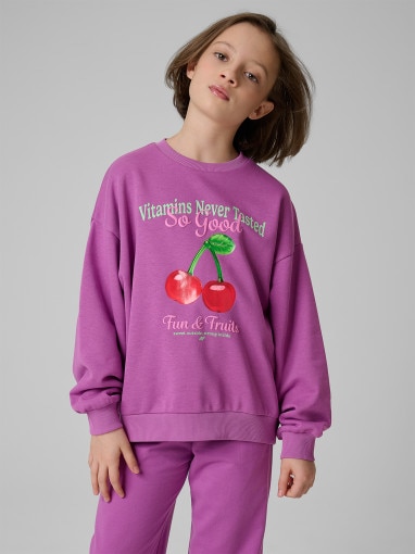 4F JUNIOR Dziewczęca bluza nierozpinana bez kaptura 4F 4FJRSS26TSWSF2903  fioletowa Fioletowy