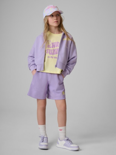 Dziewczęca bluza rozpinana z kapturem 4F 4FJRSS26TSWSF2936 - fioletowa