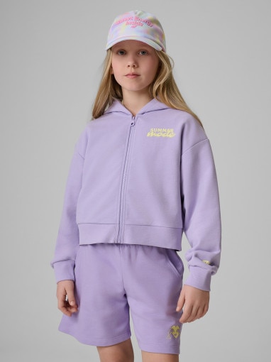  4F JUNIOR Dziewczęca bluza rozpinana z kapturem 4F 4FJRSS26TSWSF2936  fioletowa Fioletowy
