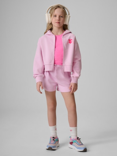 Dziewczęca bluza rozpinana z kapturem 4F 4FJRSS26TSWSF2936 - różowa
