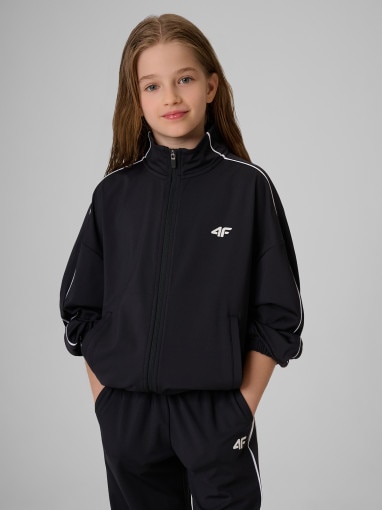  4F JUNIOR Dziewczęca bluza rozpinana bez kaptura 4F 4FJRSS26TSWSF3057  czarna Czarny