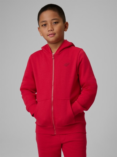  4F JUNIOR Chłopięca bluza rozpinana z kapturem 4F 4FJRSS26TSWSM2749  czerwona Czerwony